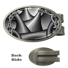 Grey Fractal Background With Chains Money Clips (oval)  by Simbadda