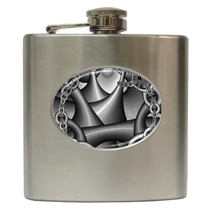 Grey Fractal Background With Chains Hip Flask (6 oz)