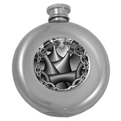 Grey Fractal Background With Chains Round Hip Flask (5 Oz) by Simbadda