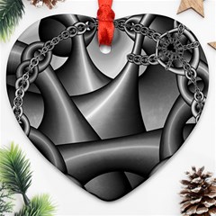 Grey Fractal Background With Chains Heart Ornament (two Sides) by Simbadda