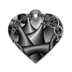 Grey Fractal Background With Chains Dog Tag Heart (two Sides) by Simbadda