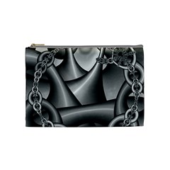 Grey Fractal Background With Chains Cosmetic Bag (medium)  by Simbadda