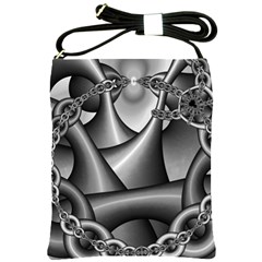 Grey Fractal Background With Chains Shoulder Sling Bags by Simbadda