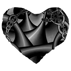 Grey Fractal Background With Chains Large 19  Premium Heart Shape Cushions by Simbadda