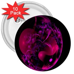 Fractal Using A Script And Coloured In Pink And A Touch Of Blue 3  Buttons (10 Pack)  by Simbadda