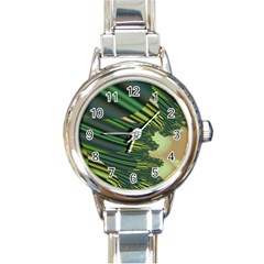 A Feathery Sort Of Green Image Shades Of Green And Cream Fractal Round Italian Charm Watch by Simbadda