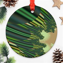 A Feathery Sort Of Green Image Shades Of Green And Cream Fractal Ornament (round) by Simbadda