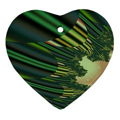 A Feathery Sort Of Green Image Shades Of Green And Cream Fractal Ornament (heart) by Simbadda