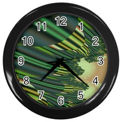 A Feathery Sort Of Green Image Shades Of Green And Cream Fractal Wall Clocks (black) by Simbadda