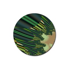 A Feathery Sort Of Green Image Shades Of Green And Cream Fractal Rubber Coaster (round)  by Simbadda