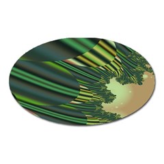 A Feathery Sort Of Green Image Shades Of Green And Cream Fractal Oval Magnet by Simbadda