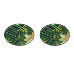 A Feathery Sort Of Green Image Shades Of Green And Cream Fractal Cufflinks (oval) by Simbadda