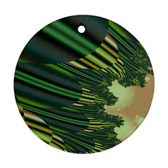 A Feathery Sort Of Green Image Shades Of Green And Cream Fractal Round Ornament (two Sides) by Simbadda