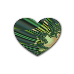 A Feathery Sort Of Green Image Shades Of Green And Cream Fractal Rubber Coaster (heart)  by Simbadda