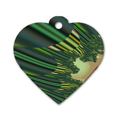 A Feathery Sort Of Green Image Shades Of Green And Cream Fractal Dog Tag Heart (two Sides) by Simbadda