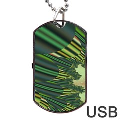 A Feathery Sort Of Green Image Shades Of Green And Cream Fractal Dog Tag Usb Flash (one Side) by Simbadda