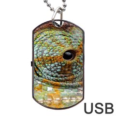 Macro Of The Eye Of A Chameleon Dog Tag Usb Flash (one Side) by Simbadda