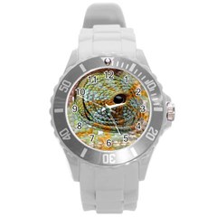 Macro Of The Eye Of A Chameleon Round Plastic Sport Watch (l) by Simbadda