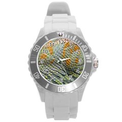 Macro Of Chameleon Skin Texture Background Round Plastic Sport Watch (l) by Simbadda