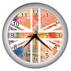 Union Jack Abstract Watercolour Painting Wall Clocks (silver)  by Simbadda