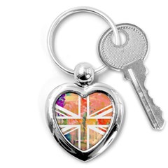 Union Jack Abstract Watercolour Painting Key Chains (heart)  by Simbadda