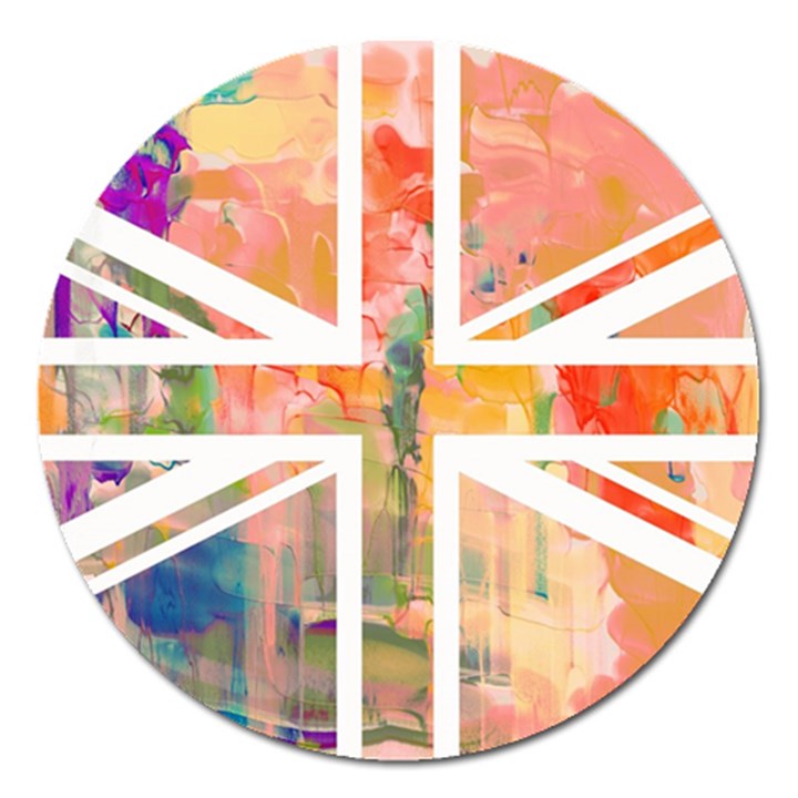 Union Jack Abstract Watercolour Painting Magnet 5  (Round)