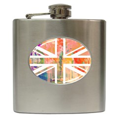 Union Jack Abstract Watercolour Painting Hip Flask (6 Oz) by Simbadda