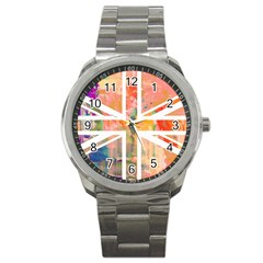 Union Jack Abstract Watercolour Painting Sport Metal Watch by Simbadda