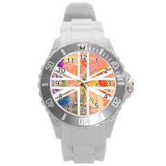 Union Jack Abstract Watercolour Painting Round Plastic Sport Watch (l) by Simbadda