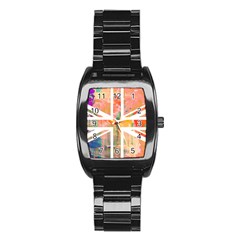 Union Jack Abstract Watercolour Painting Stainless Steel Barrel Watch by Simbadda