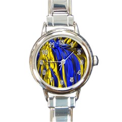 Blue And Gold Fractal Lava Round Italian Charm Watch by Simbadda