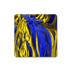 Blue And Gold Fractal Lava Square Magnet