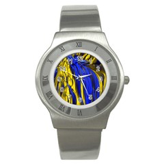 Blue And Gold Fractal Lava Stainless Steel Watch