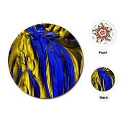 Blue And Gold Fractal Lava Playing Cards (Round) 