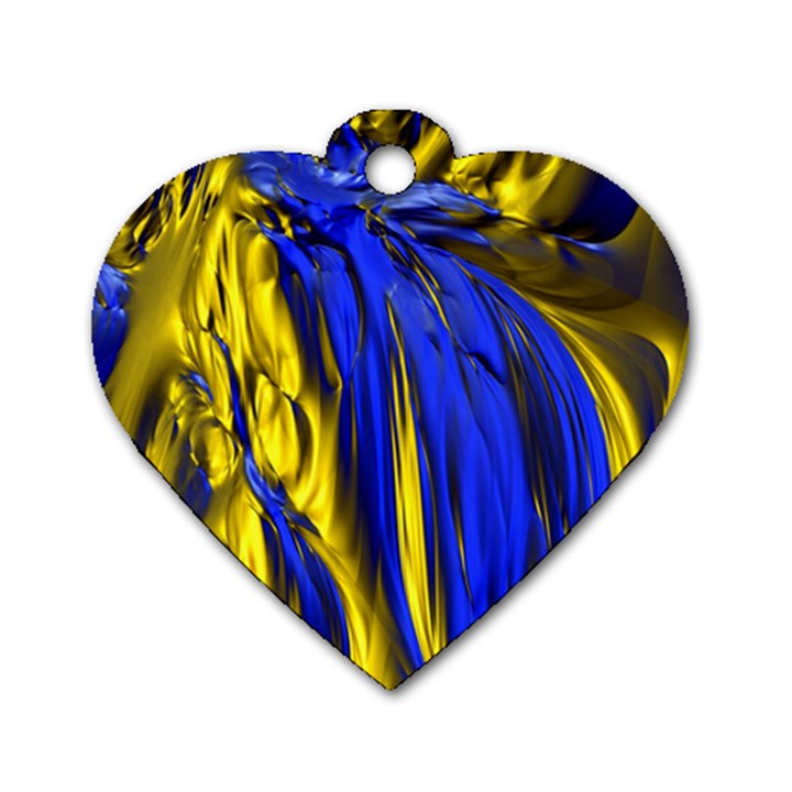 Blue And Gold Fractal Lava Dog Tag Heart (Two Sides)