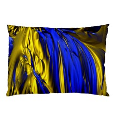 Blue And Gold Fractal Lava Pillow Case by Simbadda