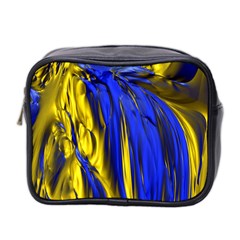 Blue And Gold Fractal Lava Mini Toiletries Bag 2-Side