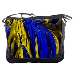 Blue And Gold Fractal Lava Messenger Bags