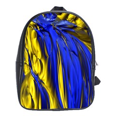 Blue And Gold Fractal Lava School Bags (xl)  by Simbadda