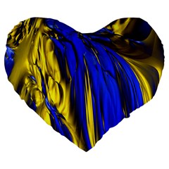 Blue And Gold Fractal Lava Large 19  Premium Heart Shape Cushions