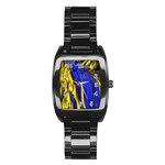 Blue And Gold Fractal Lava Stainless Steel Barrel Watch Front