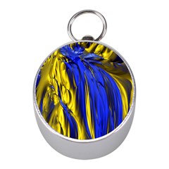 Blue And Gold Fractal Lava Mini Silver Compasses