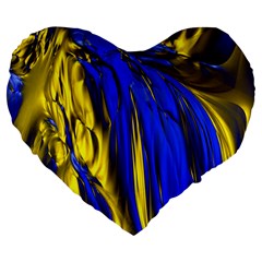 Blue And Gold Fractal Lava Large 19  Premium Flano Heart Shape Cushions