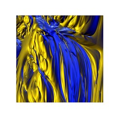 Blue And Gold Fractal Lava Small Satin Scarf (square) by Simbadda