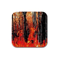 Forest Fire Fractal Background Rubber Square Coaster (4 Pack)  by Simbadda