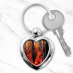 Forest Fire Fractal Background Key Chains (heart)  by Simbadda