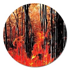 Forest Fire Fractal Background Magnet 5  (round) by Simbadda