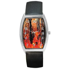 Forest Fire Fractal Background Barrel Style Metal Watch by Simbadda