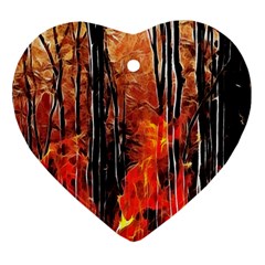 Forest Fire Fractal Background Heart Ornament (two Sides) by Simbadda