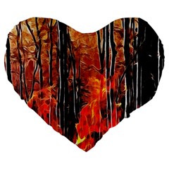 Forest Fire Fractal Background Large 19  Premium Heart Shape Cushions by Simbadda